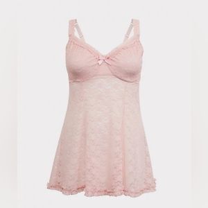 Torrid Size 0 NWOT curve babydoll pink lace nightgown